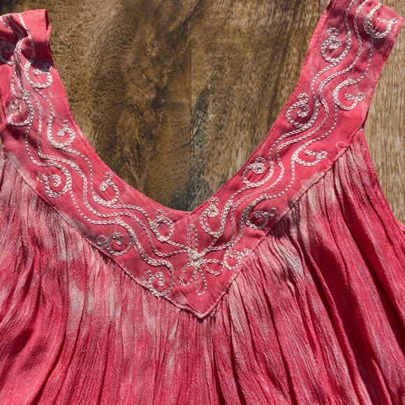 Pink embroidered seashell flowy tank top bohemian boho chic coquette mermaidcore - Picture 6 of 9